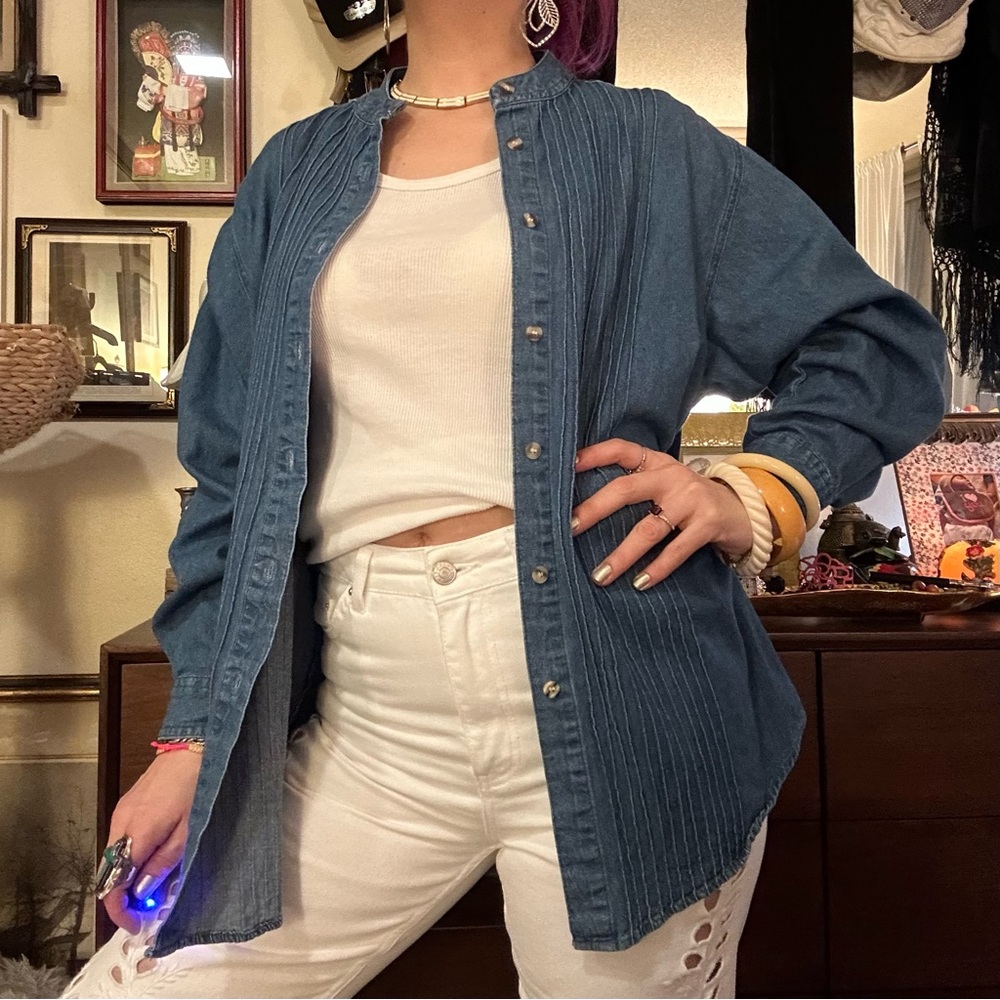 vintage 90s sun belt denim button up / size large